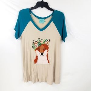 Judith March embroidered fox swing tee large
